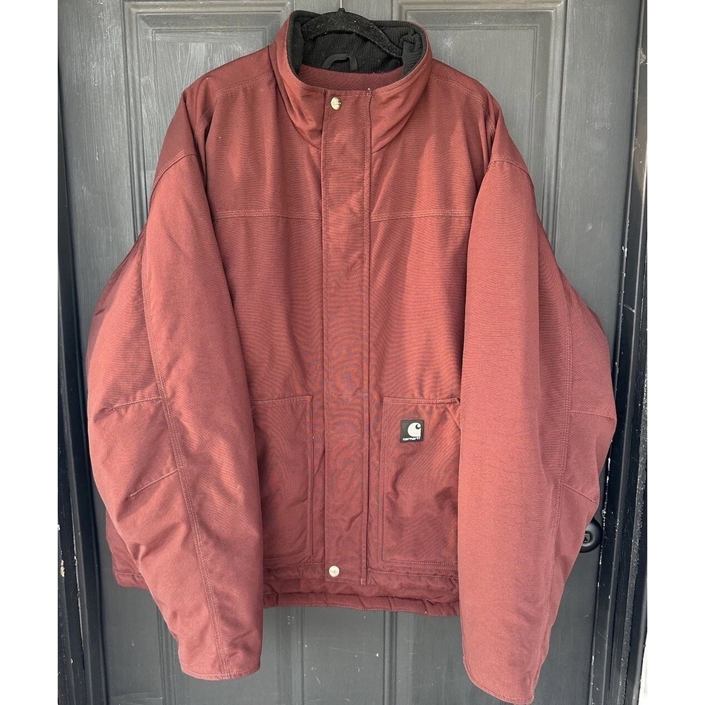Carhartt J174 RDW Nylon Insulated Jacket Zip Snap Workwear Maroon Mens XL